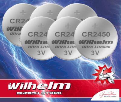 6 x Wilhelm CR2450 Lithium Knopfzelle 3V 600mAh ø24,5x5,0mm Blister