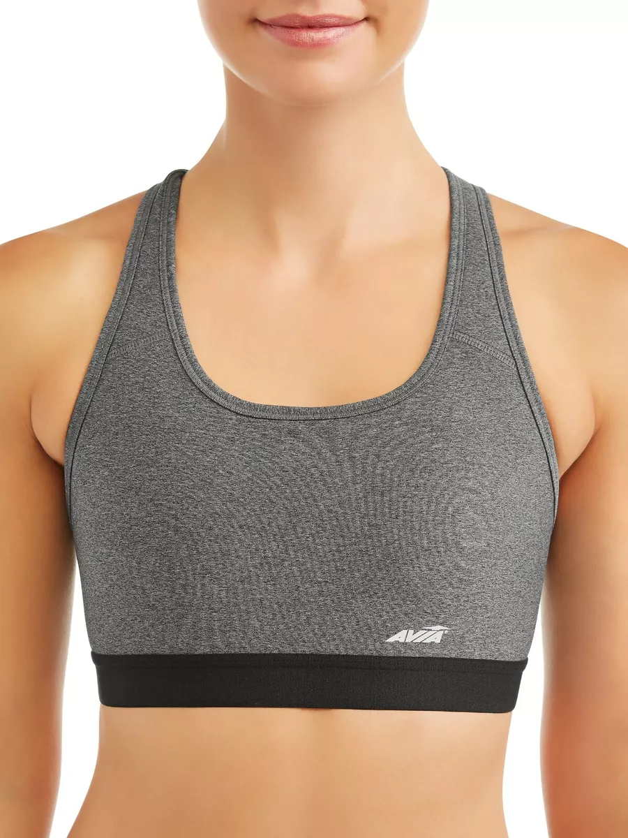 Womens Avia Medium Support Racerback Sports Bra Grey/Black XL