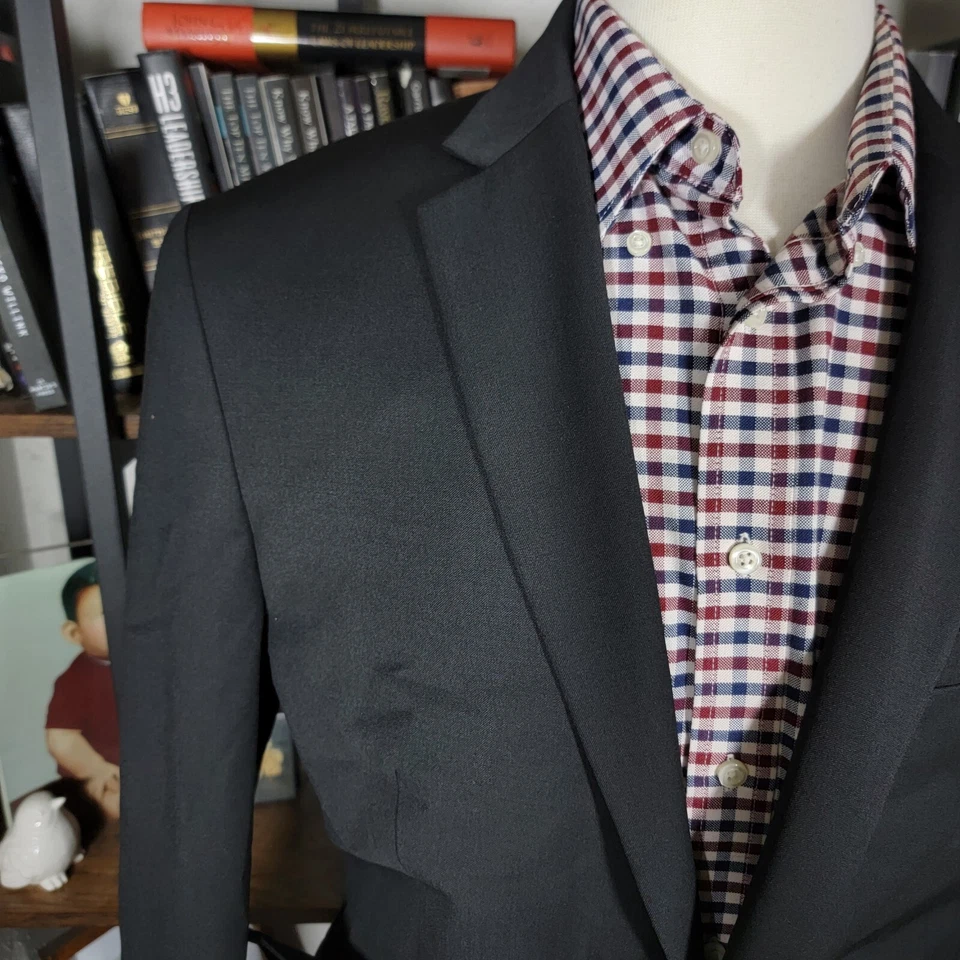 Abrigo deportivo Express para hombre dos botones liso negro mezcla de lana elástico + delgado talla 42S Foto 4 de 4