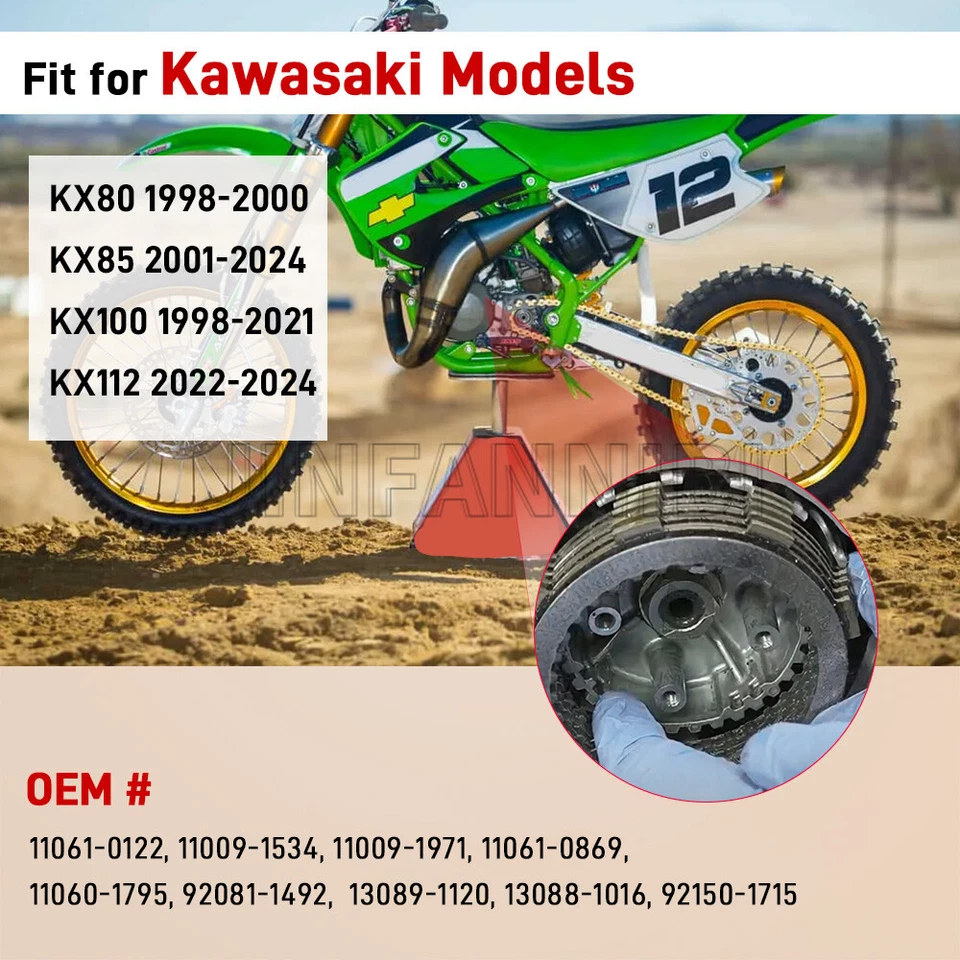 Clutch Friction Plates Kit w/Gasket for Kawasaki KX80 1998-2000 KX85 2001-2024 - Image 3 of 4