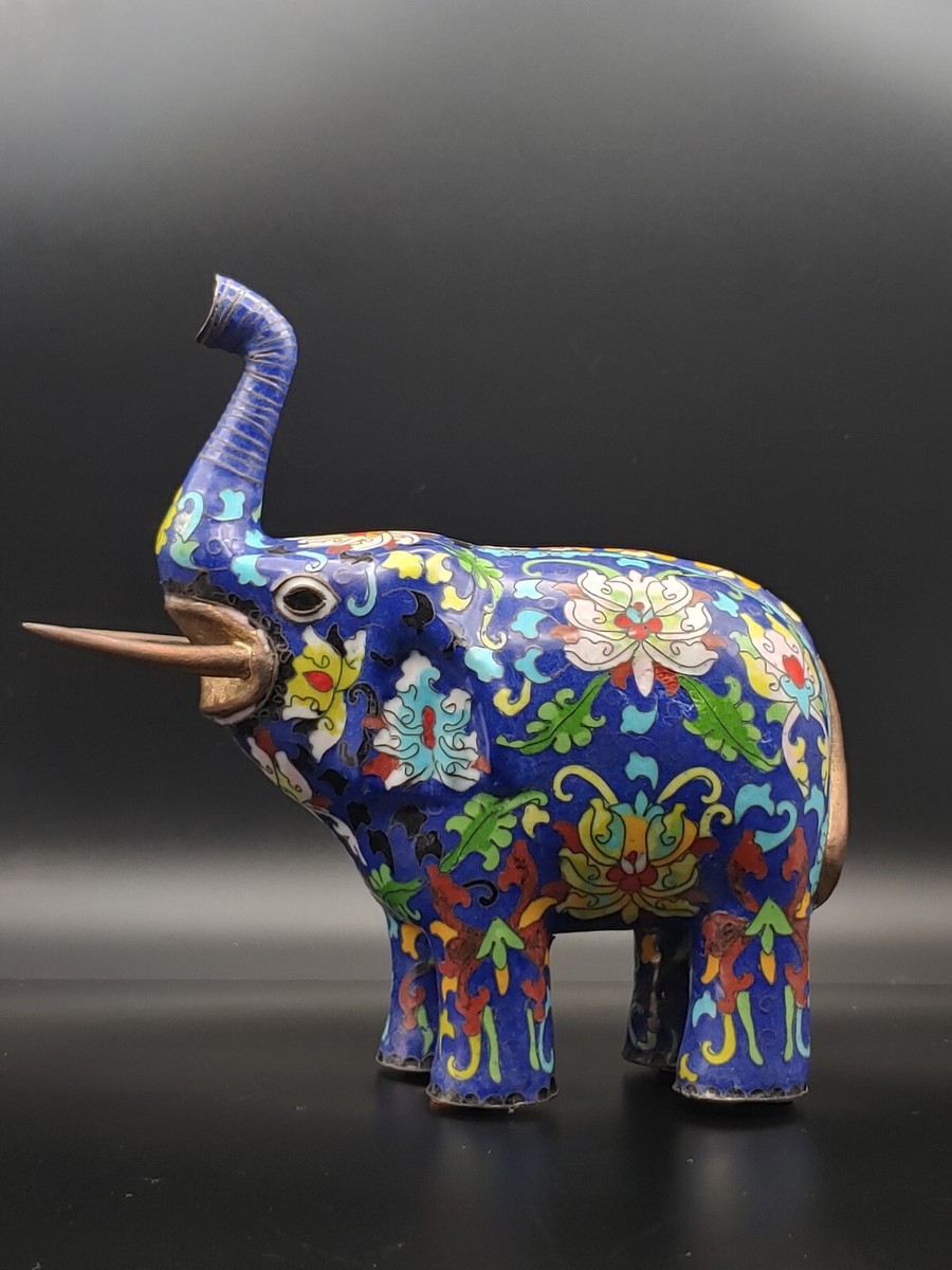 银胎鎏金景泰蓝珐琅彩瑞象Vintage Chinese Cloisonne Enamel Silver