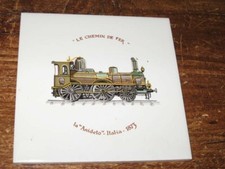  carreau céramique GIEN , "le chemin de fer" "Anideto" Italie 1873,15x15, neuf