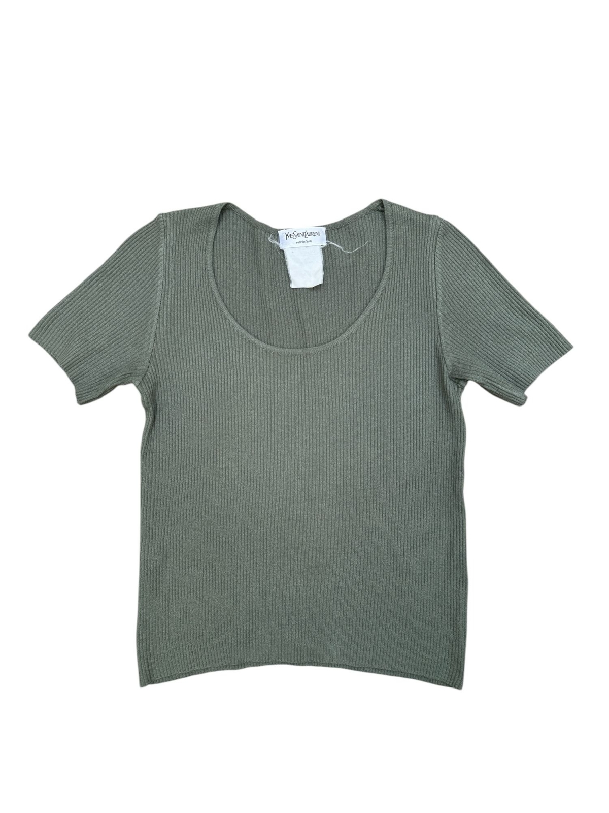 T shirt Yves Saint Laurent vintage maglia kaki maniche corte taglia 36 S