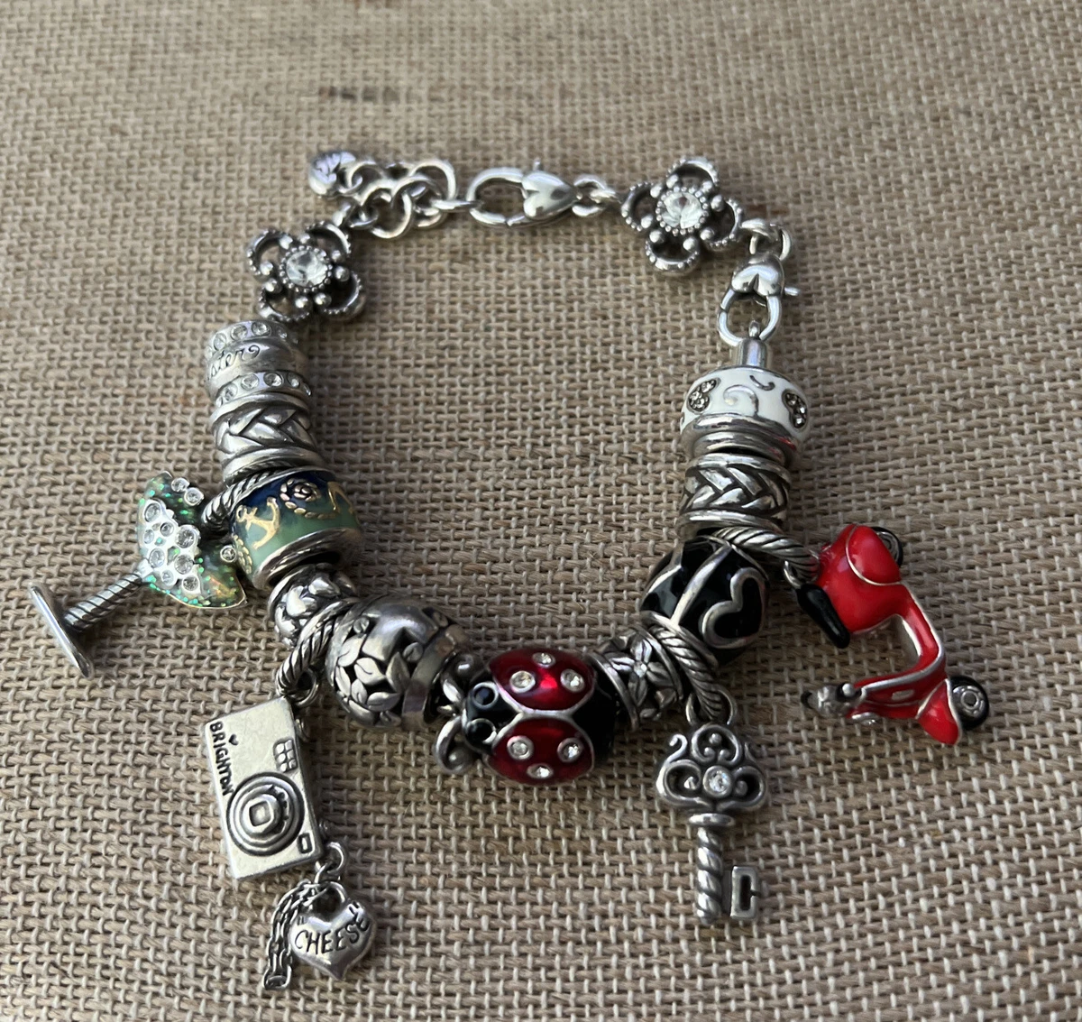 Brighton Charm Holder Bracelet with 14 Brighton Beads Spacers Charms