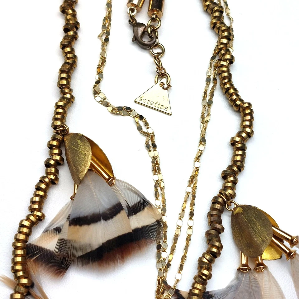 Anthropologie Serefina Plumas de Baile en Capas Tono Dorado Cuentas Cuello Declaración Foto 4 de 4