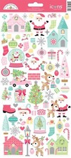 Doodlebug Icon Stickers Tinsel Time Christmas Santa Cottages Reindeer Snow Trees
