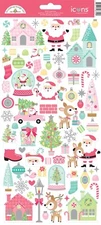 Doodlebug Icon Stickers Tinsel Time Christmas Santa Cottages Reindeer Snow Trees