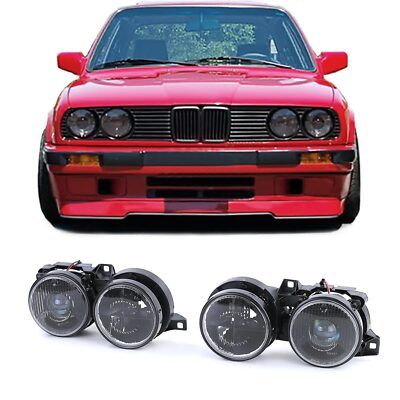 Für BMW 3er E30 ab 1987-1993 Scheinwerfer Schwarz Smoke H1 / H1 Links + Rechts