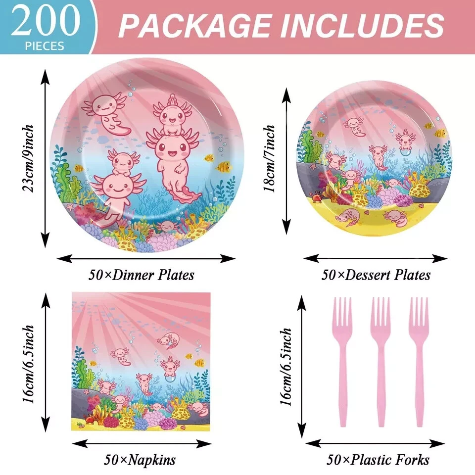 Platos y servilletas de ajolotl rosa 200 un. suministros de fiesta reptiles animales mesa... Foto 2 de 4