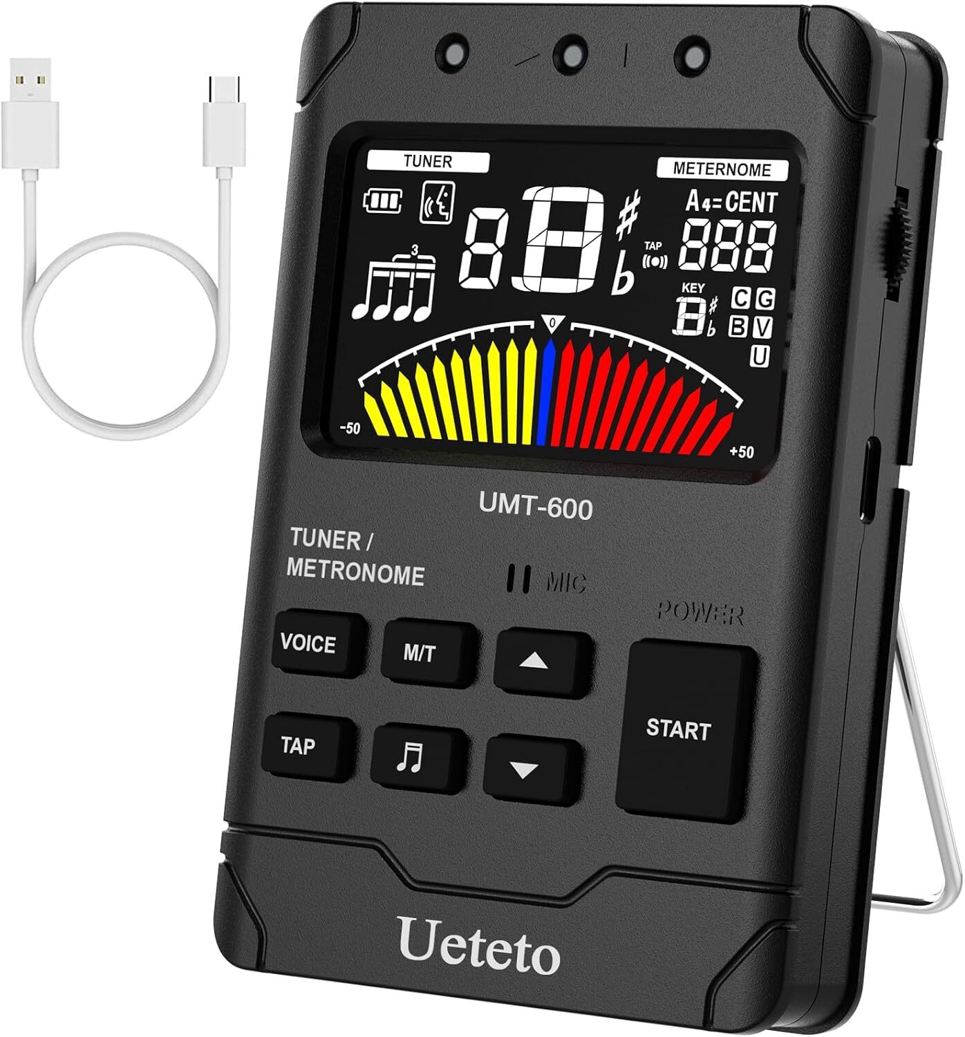 Ueteto Metronome Tuner for All Instruments, Rechargeable Digital black