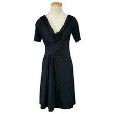 Three Dots Dress Women's S Small Black A-Line Midi Scoop Neck Short Sleeve