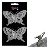 Theme Machine 2Er Set Clip-On Glitzer Schmetterling Weihnachtsbaum Deko - Silber