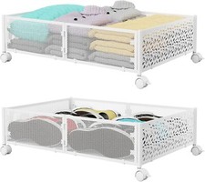 Under Bed Storage Containers with Wheels, 2 Pack Rolling Drawer Organizer