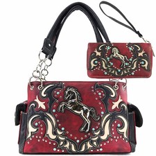 Justin West Rustic Horse Turquoise Stone Stud Floral Conceal Carry Handbag Purse