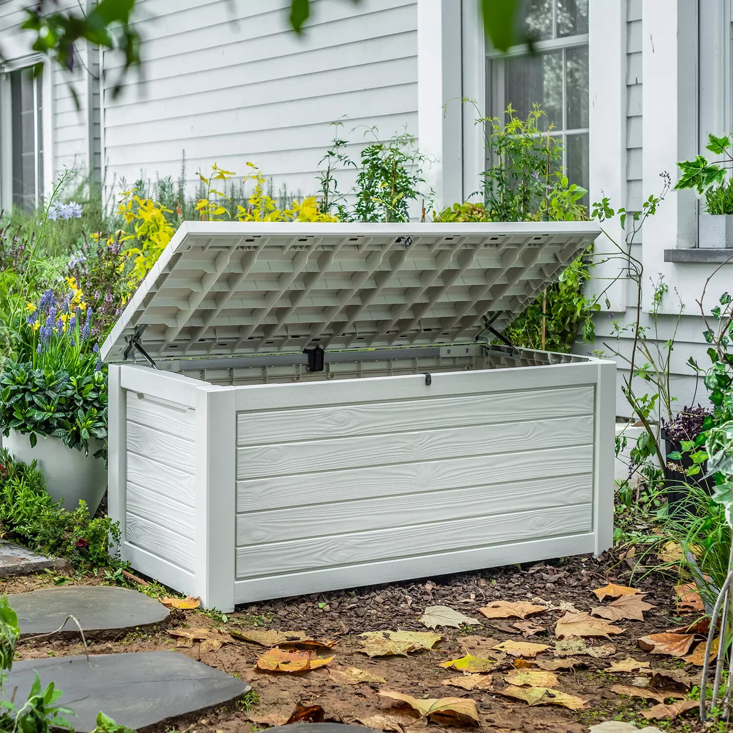 Keter 165Gallon Resin Outdoor Deck Box, Easy to Assemble, White eBay