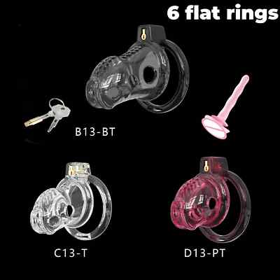 Soft Rubber Chastity Cage Transparent 6 Flat Ring CB Lock Abstinence Fake Lock