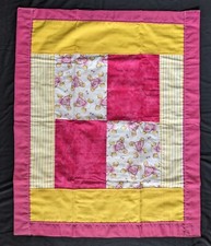 Handmade baby quilt. Homemade. Fleece. quilt pink yellow white stripes elephants