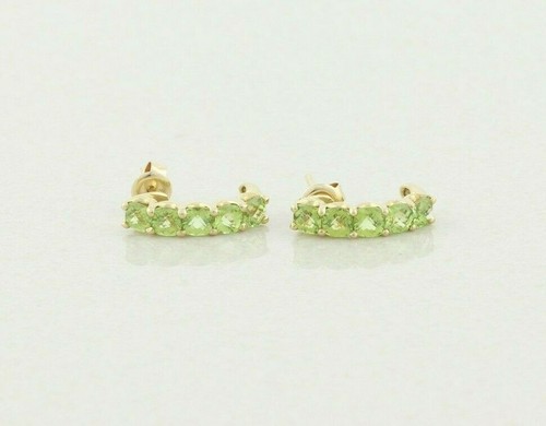1.00 Carat Natural Green Peridot Half Hoop Earrings 10k Yellow Gold - Picture 3 of 4