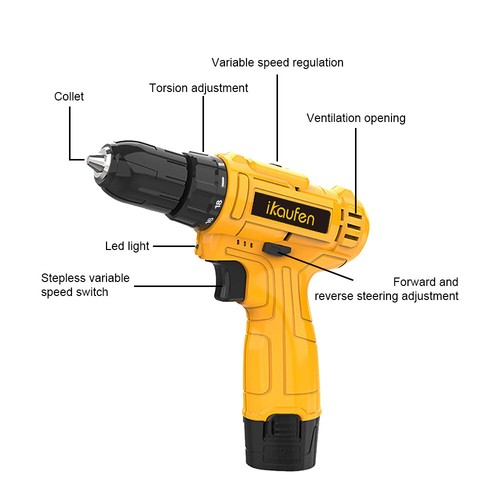 Electric Driver 3/8'' Cordless Drill Set 12V With Battery & Charger 21+1 Torque - Picture 12 of 13