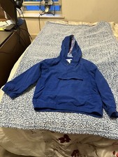 Janie and Jack hooded pullover blue pockets plaid lined in hood size 5-6