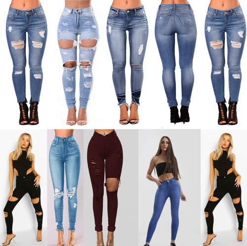 WOMENS LADIES GIRLS HIGH WAISTED EXTREME RIPPED SLIM SKINNY JEANS SIZES  6-24 UK | eBay
