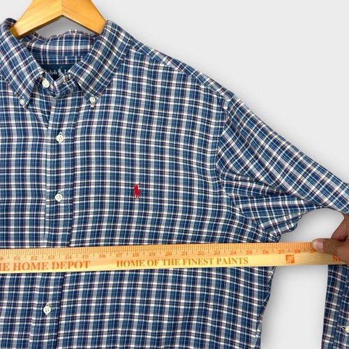 Vintage Ralph Lauren Plaid Flannel Shirt Mens XL Blue White 90s Pony Adult - Picture 12 of 14