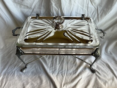Antique Silver Plated Chafing Dish with Lid and Pyrex Ovenware