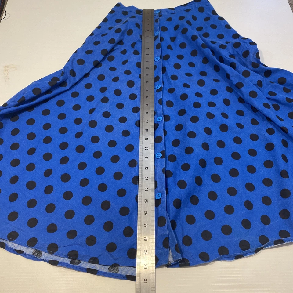 Retro Funky Blue Polka Dot Long Button Down Skirt Small 24 Free Postage  Foto 4 de 4