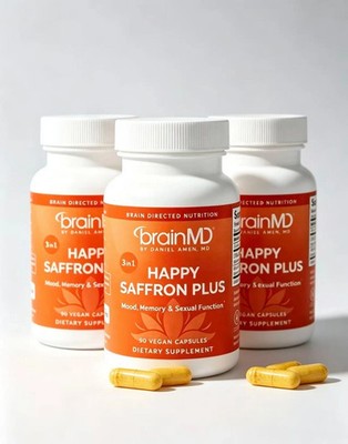 BrainMD Happy Saffron Plus   3 Bottles   Mood & Memory Support   90ct Each