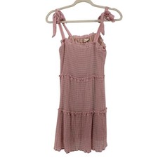Altar'd State Pink Smocked Tiered Mini Dress Tie Shoulder Ruffle Small