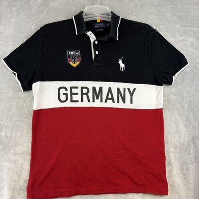 Polo Ralph Lauren Shirt Mens L Custom Slim Fit Germany Crest Red