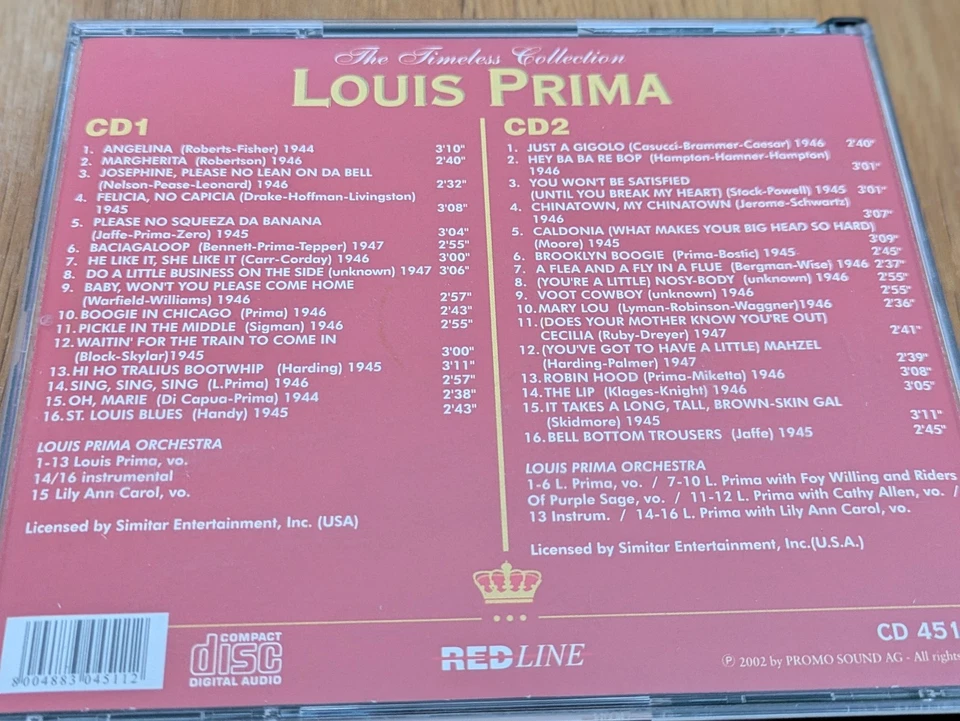 Louis Prima Louis Prima The Timeless Collection 2 CD Box 2002 Angelina Oh, Marie - Bild 4 von 4