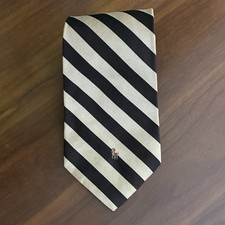 Polo Ralph Lauren Men’s Silk Tie Black & Champagne Stripe Pattern Made in USA