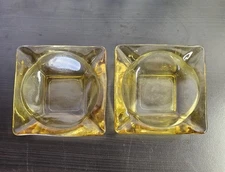 2 Vintage/Anchor Hocking/Thick Amber Glass Ashtrays/Square/4-Slot Cigar/MCM 