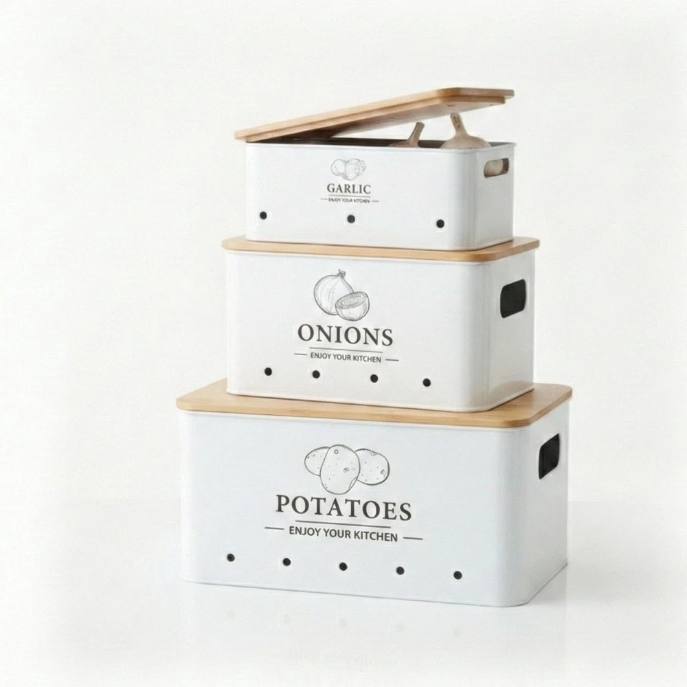 Rectangular White Metal 3-Piece Vegetable Storage Containers Potato Onion Garlic
Opens in a new wind