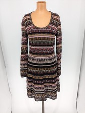 M Missoni Shimmering Patterned Fit and Flare Long Sleeve Dress Size 44 IT 914