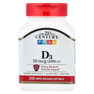 21st Century Vitamin D3 2000 IU 250 Liquid Softgels Gluten-Free