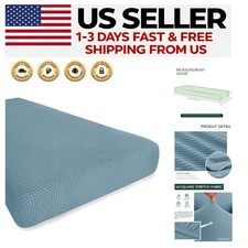 Elegant Smoky Blue Stretch Sofa Cushion Cover - Durable Protection, Medium Size