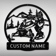Personalized Snowmobile Metal Sign Custom Winter Sports Decor Home Office Gift