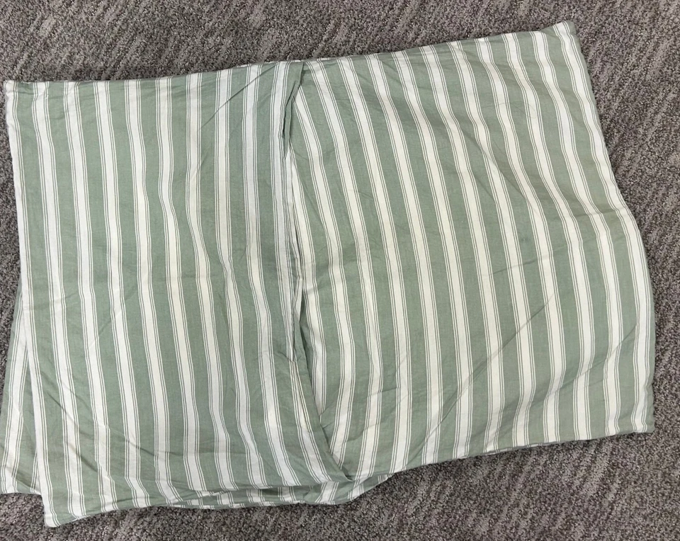 Two Restoration Hardware Pillow Shams 28"x20" Green Striped Hand Quilted Cotton - Image 2 of 3