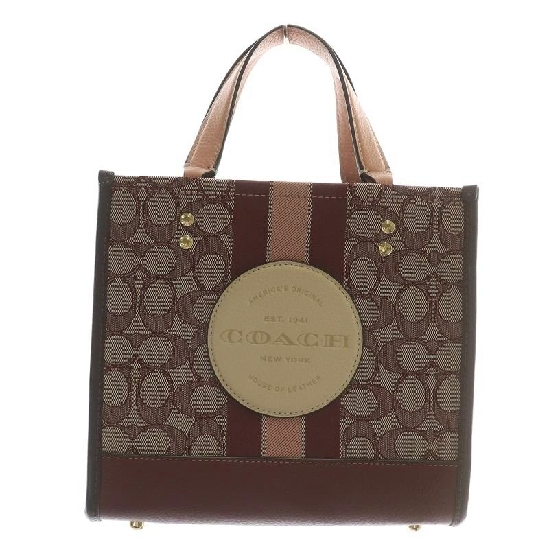 COACH Dempsey Tote 22 Handbag Shoulder 2WAY Canvas Leather Signature Allover Bor