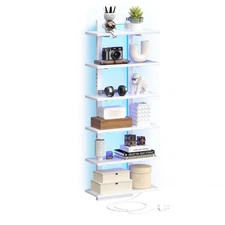 6 Tier Wall Shelf Unit with LED Light, White Floating Shelf, Vertical Display...