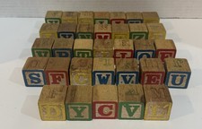 Vintage Lot Of 33 Wooden Alphabet Numbers Children  s Building Blocks 1.25  