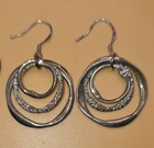 ~VTG~"925"~STERLING~SILVER~TRIPLE~RING~HOOPS~AWESOME~DESIGN~DANGLE~EARRINGS~NR~