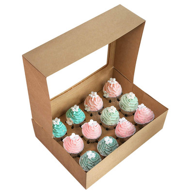 One More 15-Pack Brown Cupcake Boxes 12 Holders Cake Carrier Food Grade Kraft