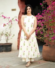 Floral Printed Sleeveless Kurta Palazzo Set Indian Women Ethnic Kurti Cord Set