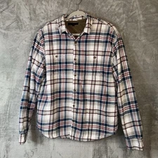 Aeropostale Sherpa Lined Plaid Flannel Shirt Jacket Men’s L Red Blue Cozy Warm 