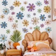 Daisy Wall Decals Floral Boho Flower Wall Art Stickers for Girls Bedroom Nurs...