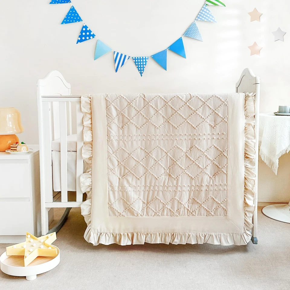 Комплект постельного белья для кроватки для девочек, 3 шт. богемное одеяло для кроватки бежевый, с оборками детский C... - Изображение 2 из 4