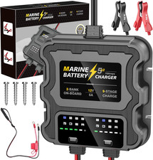 Smart 2 Bank Marine Battery Charger, 10A 5A/Bank , 12V,Waterproof,Lifepo4 Lithi